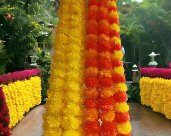 100 Stück Verkauf auf indische Ringelblumenblume künstliche dekorative Deewali Ringelblumengirlande Strings für Weihnachtshochzeitsfestdekoration