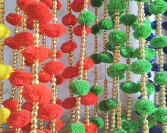 30 STÜCK KOSTENLOSER VERSAND Mehrfarbige indische Hochzeitsdekoration, Mehndi-Dekor, Party-Hintergrund, Pom Pom, Gota-Hänge-Quasten
