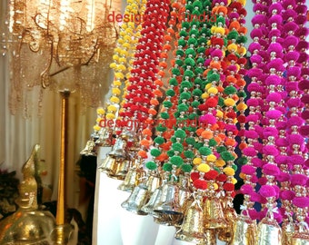 Dekorative versandkostenfreie mehrfarbige indische Hochzeitsdekoration, Mehndi-Dekor, Party-Hintergrund, Pom Pom, Gota-Behang, Quasten