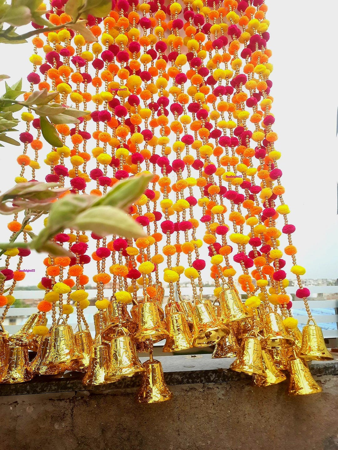 Indian Pom Pom Bell Strings Garland: Indian Wedding Mehndi Sangeet ...