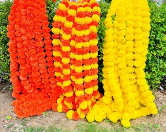 Indian Marigold Garland: Handmade Diwali Wedding Party Decor - 5 ft