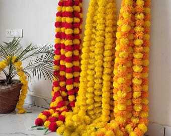 Indian Marigold Flower Garland: Handmade Diwali Christmas Decor (100 Pc)