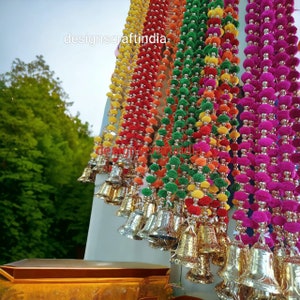Handmade Pom Pom Garland with Bells: Indian Wedding Diwali Decor