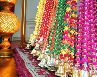10 STÜCK KOSTENLOSER VERSAND Mehrfarbige indische Hochzeitsdekoration, Mehndi-Dekor, Party-Hintergrund, Pom Pom, Gota-Hänge-Quasten