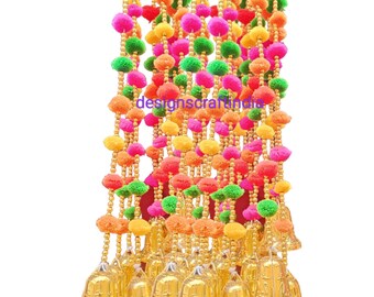 20 Stück KOSTENLOSER VERSAND Multicolor indische Hochzeit Dekoration, Mehndi Dekor, Party Hintergrund, Pom Pom, Gota Behang Quasten
