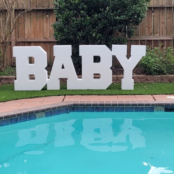 Giant 3D Foam Letters for Table top of Yard or Gift , Baby Shower , center piece and more 8in thick