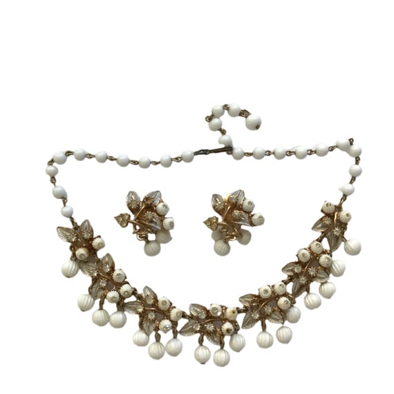 Vintage Florenza Enameled Floral Necklace and Ear… - image 1