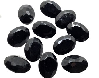 12 pcs - 18 x 13 mm noir de jais ovale à facettes vintage verre cristal dos strass