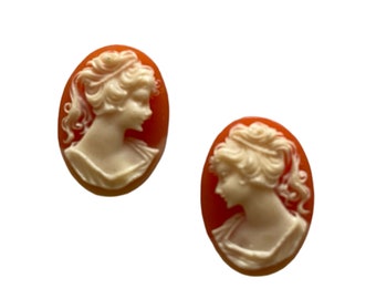 52 pcs - 18 x 13 mm Lady Head Cameo vintage verre corail et cabochon ivoire