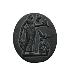 12 pcs - 40x30mm Lady Bird Cameo Black Slate Vintage Glass Cabochon