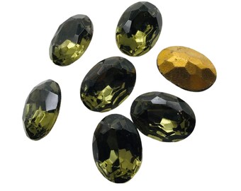 12 pcs - 18 x 13 mm diamant noir ovale facetté cristal de verre vintage dos - strass métallisé