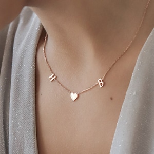 Collar de cartas İnitial, Collar de letras de corazón, Dos letras, Collar de corazón, Mejor regalo para ella, Día de San Valentín Gİft