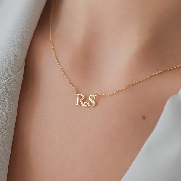 Collar de letras minimalista, Collar de dos letras, Collar de letras İnitial, Collar de corazón de Tinny, Regalo del Día de San Valentín, Mejor regalo para ella