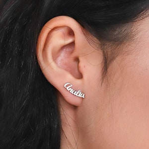 Custom Name Earrings , Minimalist Name Earring , Stud Earring , Bridesmaid Gift , Custom Jewelry , Gift For Mom image 2
