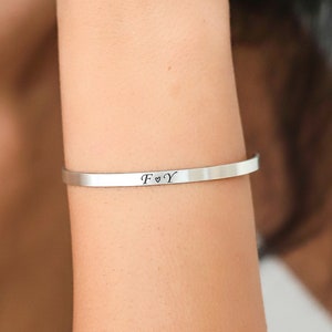 Personalized Handcuff Bracelet , Custom Name Jewelry , Engraved Bracelet , Valentine&#39;s Day Gift , Bridesmaid Gift , Gift For Her