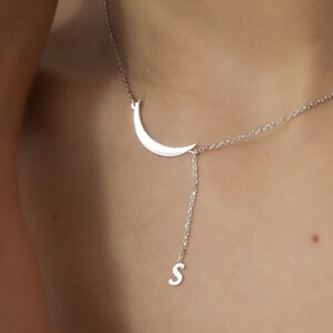 Crescent Letter Necklace , Personalized Letter Necklace , Moon Necklace , Custom Jewelry , The Best Gift For Her