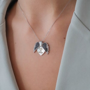 Openable Angel Wing Necklace , Wings Name Necklace , Custom Jewelry , Guardian Angel Wings , Valentine&#39;s Day Gift , Best Gift For Her
