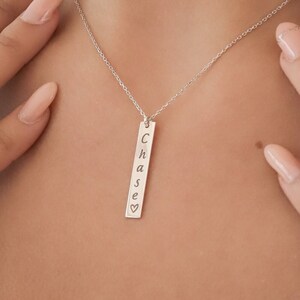 Vertical Bar Necklace , Personalized Bar Necklace , Name Necklace , Custom Jewelry , Christmass Gift , Valentine&#39;s Day Gift