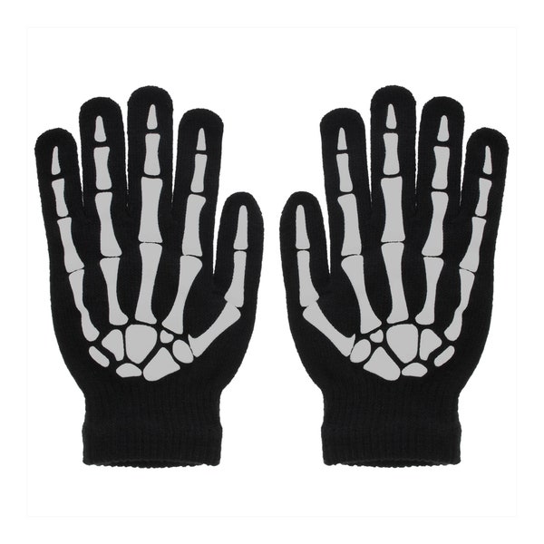Black With White Skele Hand Print Full Finger Gloves