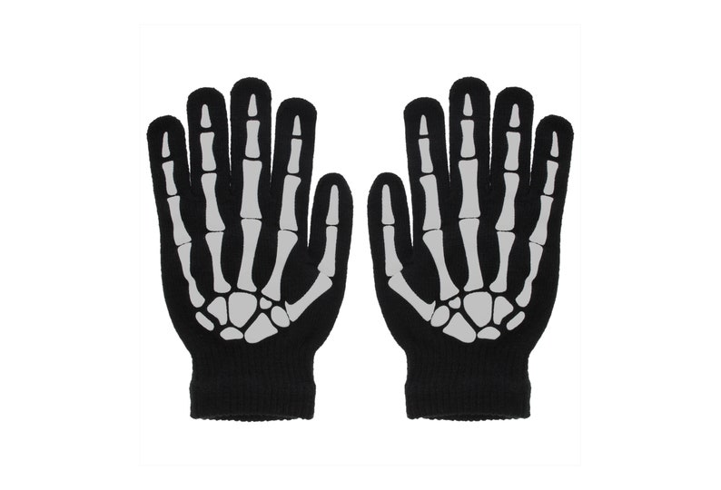 Black With White Skele Hand Print Full Finger Gloves Black With White Skele Hand Print Full Finger Gloves