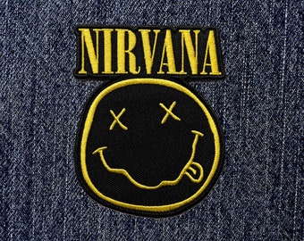 Nirvana - Logo découpé et écusson thermocollant Happy Face - Neuf/Officiel/Rare
