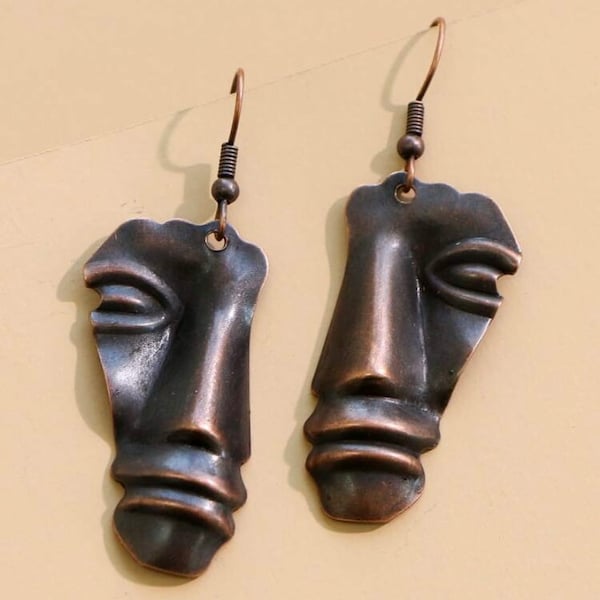 Face Earrings - Abstract Face Earrings - Tribal Bronze Face Earrings