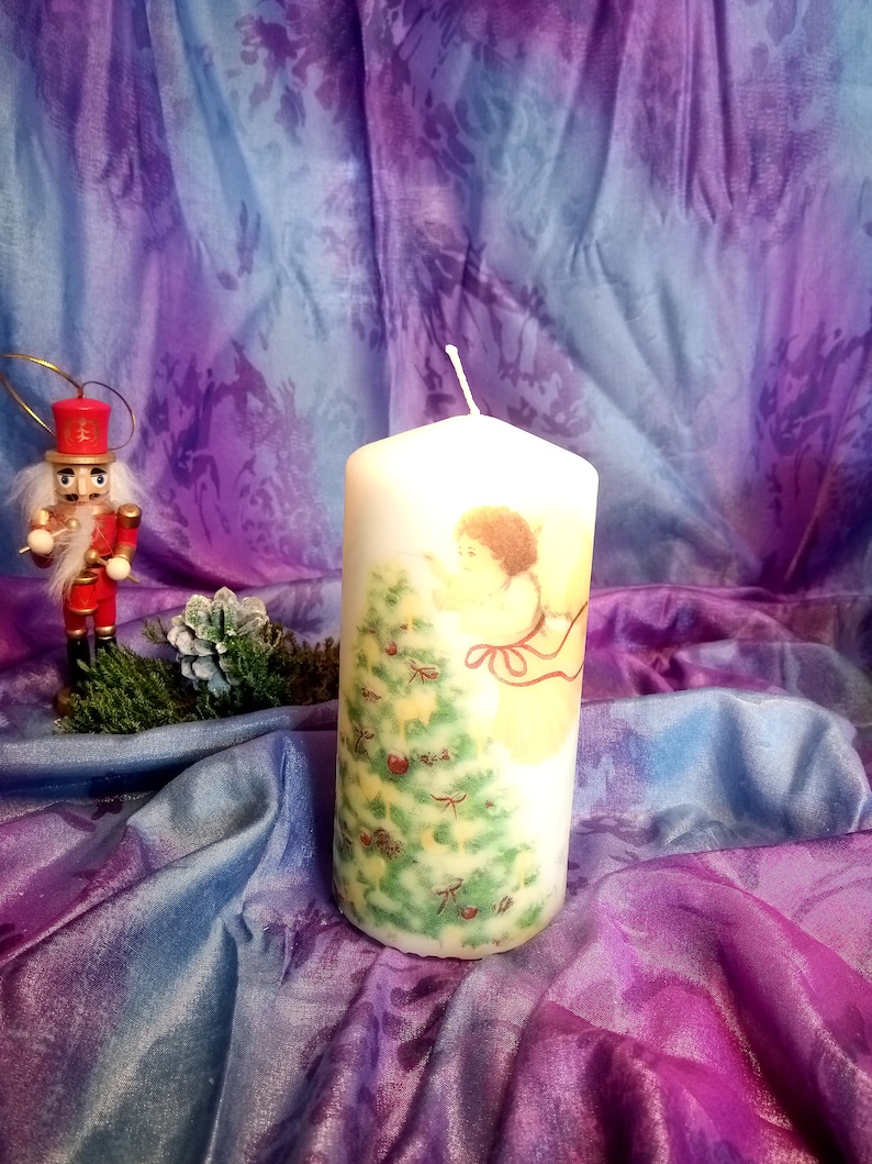Christmas Tree Pillar Candles Hand Decorated Family Perfect Gift