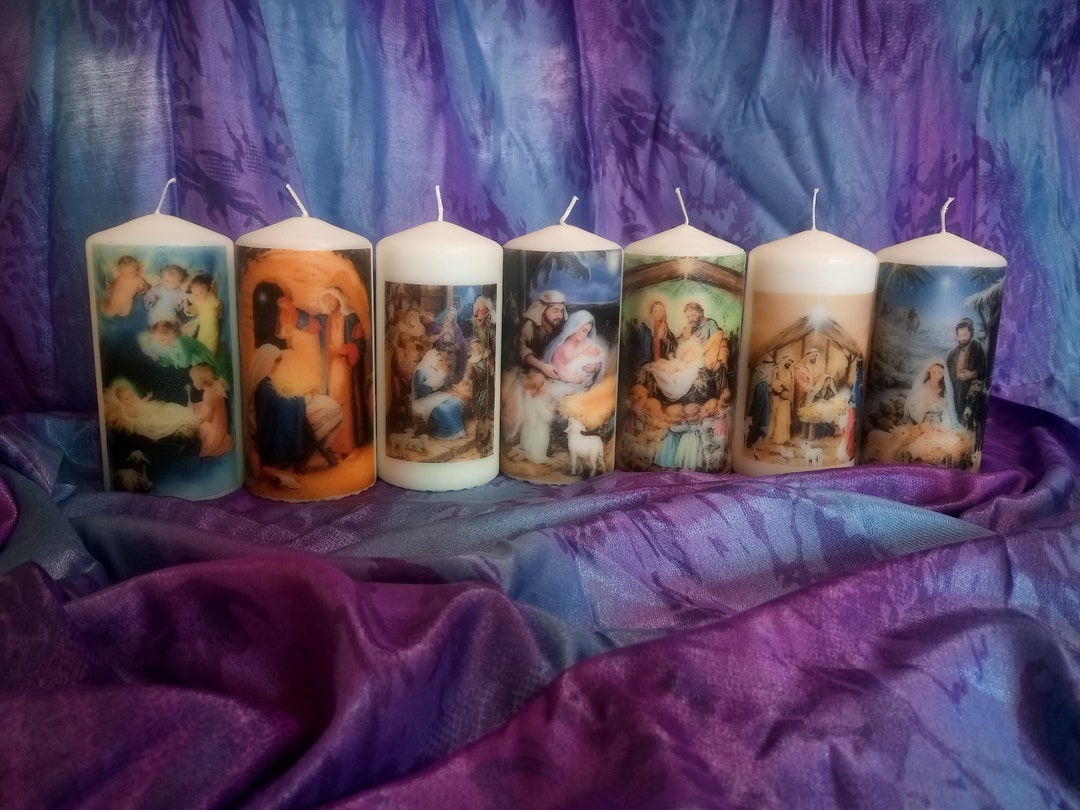 Christmas Nativity Pillar Candle Home Decoration Gift Etsy