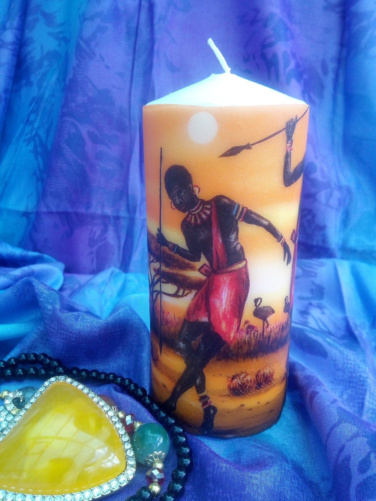 Africa Pillar Candles Hand Decorated 15cm high Perfect gift Etsy