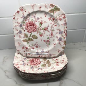 Assiettes à dessert vintage Johnson Brothers Rose Chintz Ironstone (Ensemble de 7)
