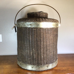 Antique Wicker and Galvanized large storage Basket