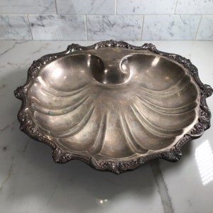 Vintage footed Clamshell silver plated tray, silver plated serving tray, platter