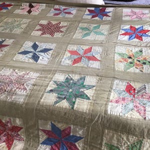 vintage machine sewn and hand quilted star quilt, quilts, bedspread