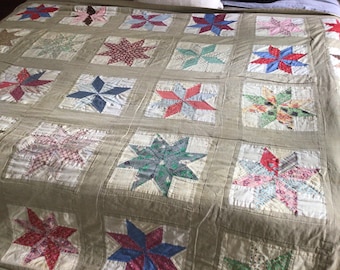 vintage machine sewn and hand quilted star quilt, quilts, bedspread