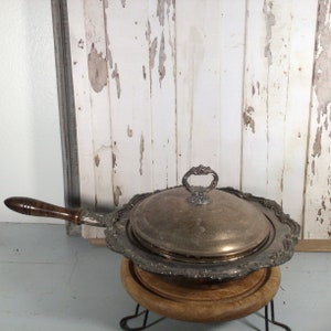 Vintage Silver Plated Ornate Chafing Serving Dish with Lid