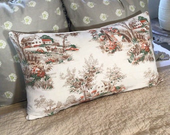 Vintage handmade barkcloth decorative pillow, pillows, bedding
