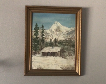 Vintage signierte gerahmte Winteröllandschaft, Malerei, Wandbehang