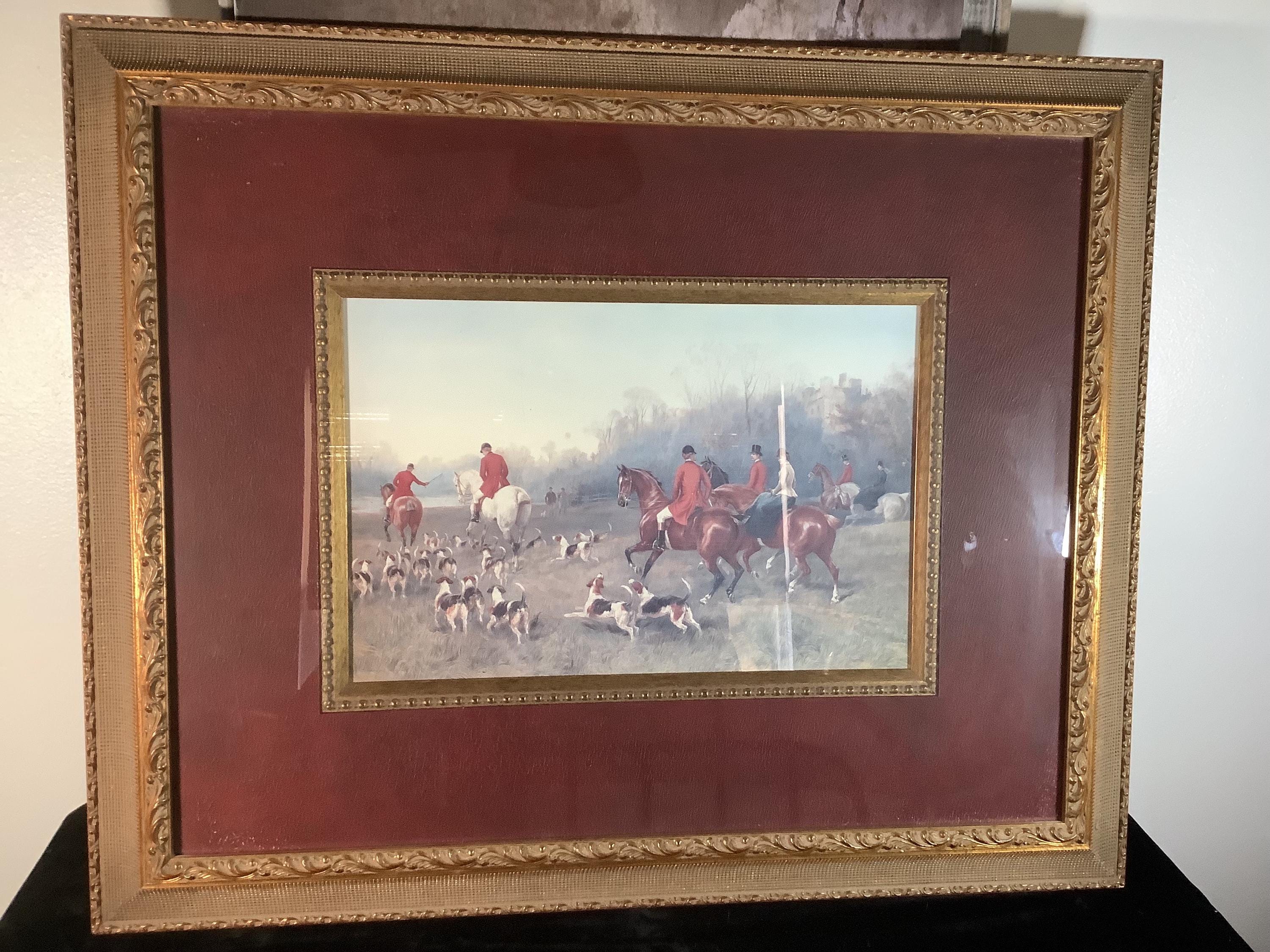 Vintage englische Jagdlithographie, Pferdekunst, Wandbehang