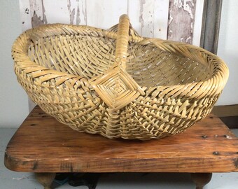 Cesta de recolección tejida vintage, cesta de cosecha de nalga, cestas