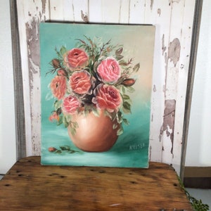 Vintage signed floral still-life oil painting, signed art, wall Hanging