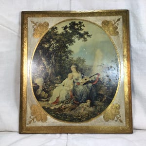 vintage Florentine wood Art Plaque, Italian Lithograph, wall art
