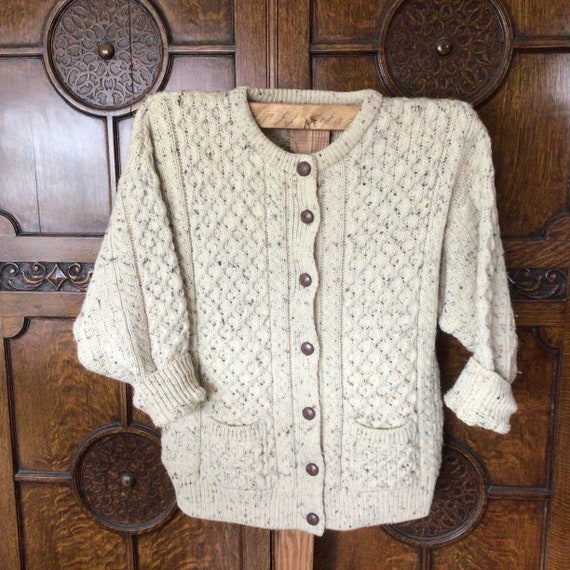 Vintage Aran Crafts cable knit cardigan sweater,