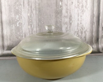 Vintage Mustard Yellow Pyrex bowl, Pyrex casserole dish, bakeware, bowls