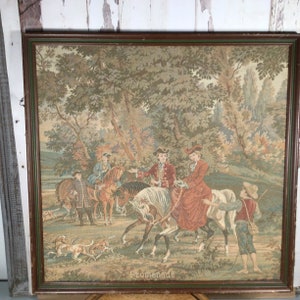 Vintage French tapestry, wall hanging, fabric wall hanging