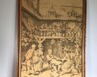 Antiek Frans Victoriaans stoffen wandtapijt, wandkleed, woonaccenten