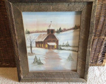 Vintage signiertes Winterölgemälde, Gemälde, Wandbehang, Wandbild