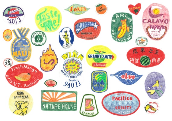Fruit Stickers Print A3 Etsy