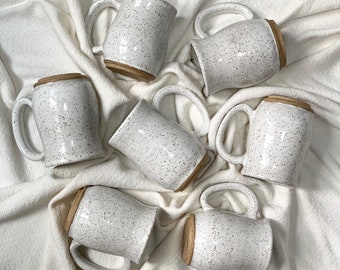 White speckled stoneware mug