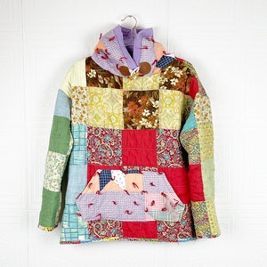 Patchwork Quilt Hoodie Small Vintage Patchwork Quilted Pullover Sweatshirt Top Made From Old Quilt Oscilatey Etsy
