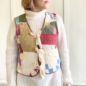 Vintage Patchwork Quilt Tie Vest - Upcycled Handmade Clothing